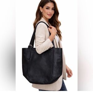Chic Black Leather Tote Bag size 17”x14”